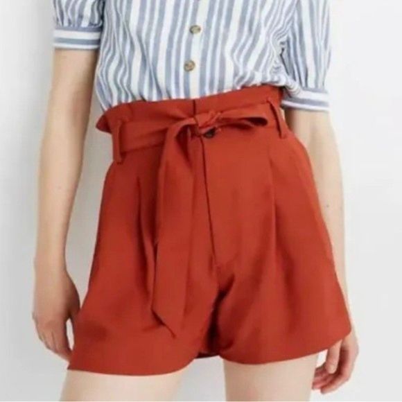 Madewell High Rise Shorts Front Tie Paperbag Shorts Size 2 Rust Orange NEW - Picture 1 of 5